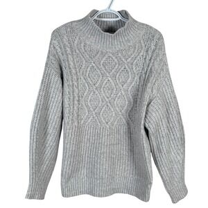 A New Day Cable Knit Sweater Women Small Gray Mock Neck Pullover Relaxed Fit